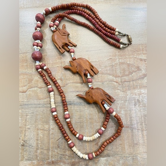 Wood carved layered animal necklace vintage antique - Picture 2 of 12